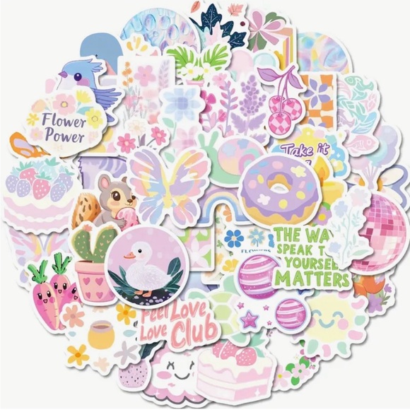 Other - 50 Pastel Springtime Stickers Animals Flowers Fun Sayings Sweets Sun
